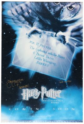 2001 Harry Potter and the Philosopher‘s Stone Cast-Signed, Inscribed Movie Poster (3 Signatures) - Released Prior To Film‘s Debut, Early Promotional Poster - Featuring Daniel Radcliffe, Emma Watson, Rupert Grint - 27 x 39 - PSA/DNA LOA