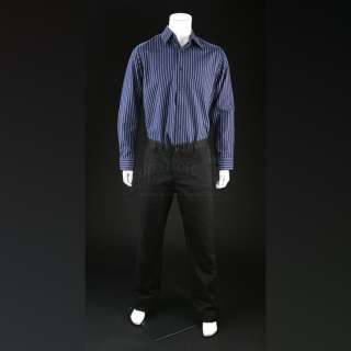 Breaking Bad | Walter White’s (Bryan Cranston) “Gliding Over All” Blue Striped Button-up Shirt and Black Pants Lot | Propstore