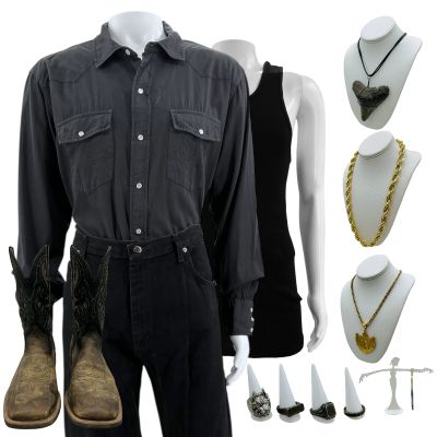 Lot 47: The Wrecking Crew Mr K Screen Worn Button-Up Shirt, Singlet, Pants, (3) Necklaces, Earring, (4) Rings & Boots Ch 1 Sc Multiple | VIP Fan Auctions