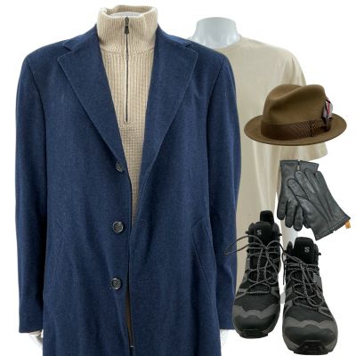 Lot 125: Relationship Goals Papa Jim Screen Worn Canali Jacket, Sweater, T-Shirt, Hat, Gloves & Sneakers Ch 3 Sc 104a | VIP Fan Auctions