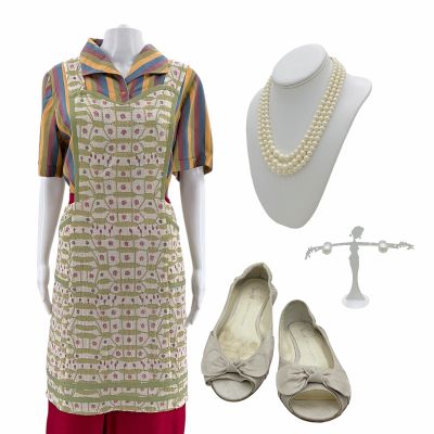Lot 250: The Help Charlotte Phelan (Allison Janney) Screen Worn Blouse, Skirt, Apron, Earrings, Necklace & Flats Ch 5 Sc 97a, 108 / 5 | VIP Fan Auctions