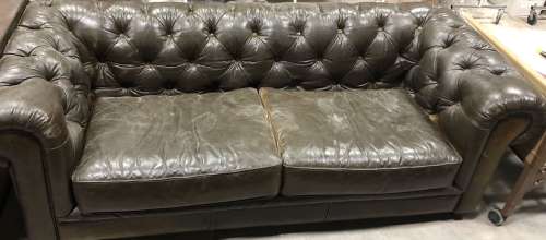 The American Horror Mystery-Thriller Show - Lot 92 - Vintage brown leather sofa (approx 7ft x 30" height)