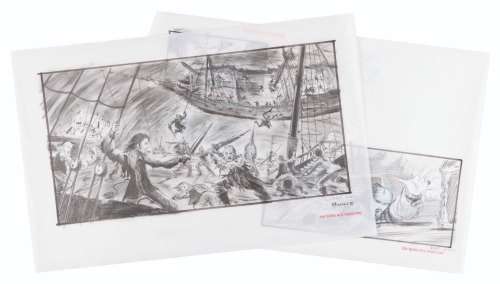 A Pair of Flying Dutchman Battle Storyboard Drawings. | Van Eaton Galleries