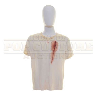 Lot 46 - Bullet Train – Ladybug’s (Brad Pitt) Distressed Shirt - 56-215 | Icons of Pop Culture