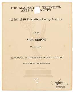 Emmy Nomination for ’’The Tracey Ullman Show’’ Given to Sam Simon in 1989 -- From the Sam Simon Estate | Nate Sanders