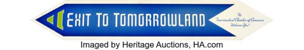 Walt Disney World® Resort - Exit to Tomorrowland® Original Park-Used Sign 98" x 16" (The Walt Disney Company, c. 2009 - 2010s). | Heritage