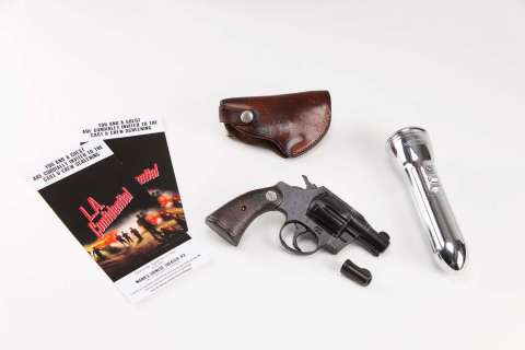 Lot 799 - Russell Crowe “Bud White” stunt rubber pistol with leather holster from L.A. Confidential
