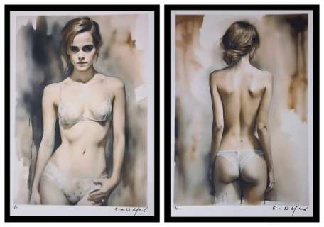 Emma Watson - Diptychon - watercolor edition by Emma Wildfang - Large size | Catawiki