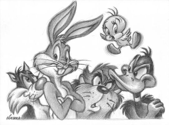 Joan Vizcarra - Looney Tunes: Classic Crew - Original Pencil Drawing - Hand Signed | Catawiki