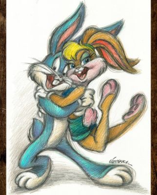 Joan Vizcarra - Bugs Bunny & Lola Bunny :: Leap of Love - Original Pencil Drawing - Hand Signed | Catawiki