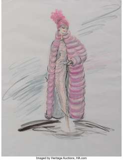 Shirley McClaine "Louisa May Foster" costume sketch by Edith Head for What a Way to Go....