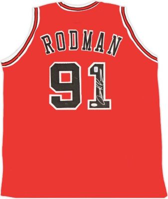 Double Team - NBA - Dennis Rodman - Autograph - Red Custom Basketball Jersey - With COA | Catawiki