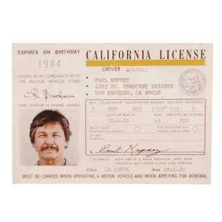 DEATH WISH II (1982) - Lot #100 : Paul Kersey‘s (Charles Bronson) Screen-Matched "Kepsey" Driver‘s License