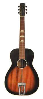 Lot 5 - Elvis Presley Original "Jailhouse Rock" Film Used, Signed and Inscribed Harmony Sunburst Guitar