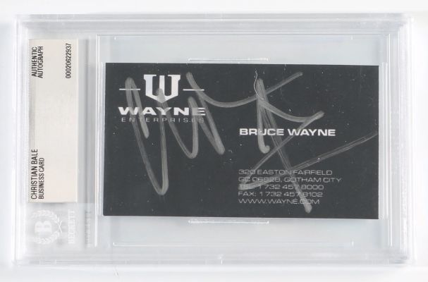 Christian Bale as Bruce Wayne in Christopher Nolan’s Dark Knight Trilogy (Beckett Encapsulated) Signed Wayne Enterprises Business Card | SWAU