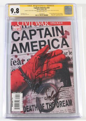 Captain America #25 - Signed by Chris Evans, Sebastian Stan, Anthony Mackie, Frank Grillo, & Stan Lee (CGC Signature Series 9.8) 2007 | SWAU