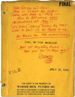 Lot 29 - Dial "M" for Murder vintage original script.