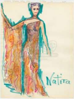 STAR TREK: THE ORIGINAL SERIES (1966-1969) - Lot 266 - William Ware Theiss Hand-Drawn Costume Sketch Of Natira‘s (Katherine Woodville) Priestess Gown