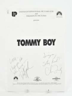 Lot 4319 - Tommy Boy Paramount Pictures film synopsis signed by David Spade and Chris Farley.