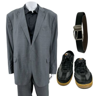 Lot 65: The Wrecking Crew Yakuza Boss Screen Worn Suit, Button-Up Shirt, Belt & Sneakers Ch 1 Sc Multiple | VIP Fan Auctions