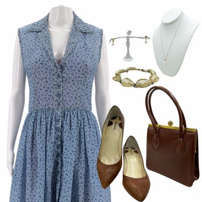 Lot 246: The Help Skeeter Phelan (Emma Stone) Screen Worn Dress, Slip, Earrings, Necklace, Bracelet, Purse & Heels Ch 14, 26 Sc Multiple | VIP Fan Auctions