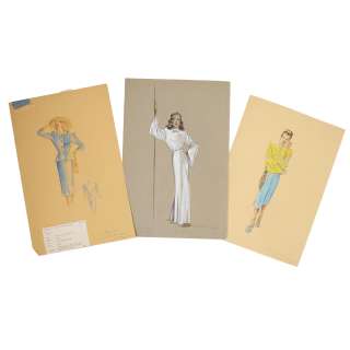 Gene Tierney "Ellen" and Jeanne Crain "Ruth" Costume Sketches by Paula Giokaris for Leave Her to Heaven. | Bonhams