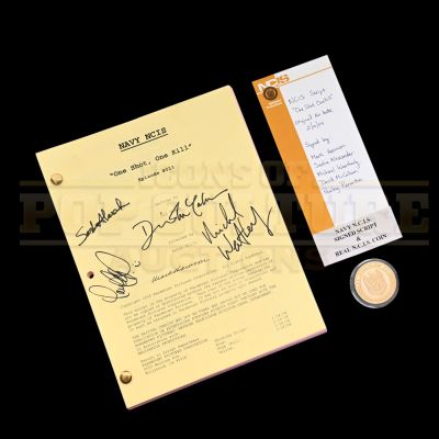 Lot 36 - NCIS (TV) - Cast Autographed Script & Real N.C.I.S. Coin - 58-9 | Icons of Pop Culture