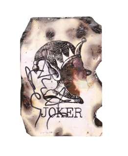 THE DARK KNIGHT (2008) - Lot 95 - Scorched Joker Card Autographed by Heath Ledger