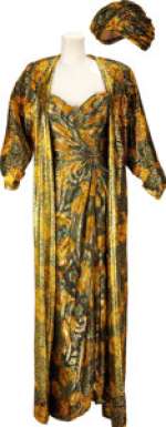 Nolan Miller Designed Ensemble for Dynasty, Consisting of a Gold Lamé Chiffon Strapless Gown... | Heritage