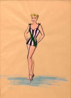 Marilyn Monroe "Annabel Jones Norris" Pageant Costume Sketch by Elois Jenssen for We‘re Not Married! (TCF, 1952).