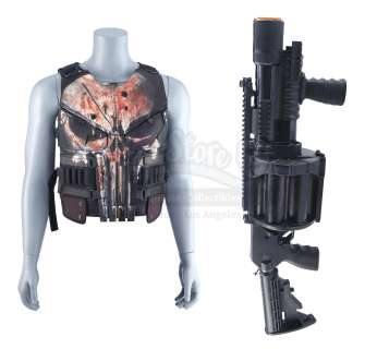 Marvel‘s The Punisher (TV Series) - Lot 56 - Frank Castle‘s Bloodied Punisher Vest and Stunt Grenade Launcher