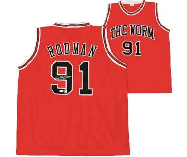 Double Team - NBA - Dennis Rodman - Autograph - Red Custom Basketball Jersey - With COA | Catawiki