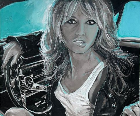 Peter Engels - "Brigitte Bardot in Her Mustang" – Cinematic Portrait Painting - Unique, Signed, COA | Catawiki