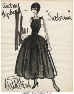 Edith Head original costume sketch of Audrey Hepburn as "Sabrina Fairchild" from Sabrina.... | Profiles in History
