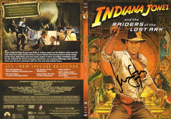 Harrison Ford as Indiana Jones in Indiana Jones & the Raiders of the Lost Ark Signed 7x10.5 DVD Cover | SWAU