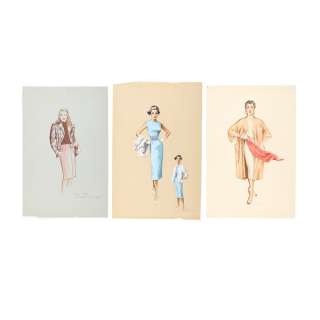 3 Female Costume Sketches by Paula Giokaris. | Studio Auctions