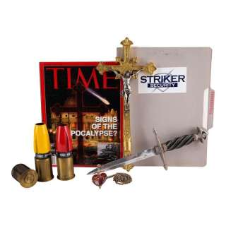 END OF DAYS (1999) - Lot #1089 : Knife, Folder, Magazine, Grenades, Heart Necklace, and Crucifix