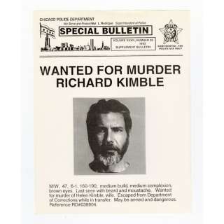 THE FUGITIVE (1993) - Lot #706 : Richard Kimble (Harrison Ford) Wanted Poster