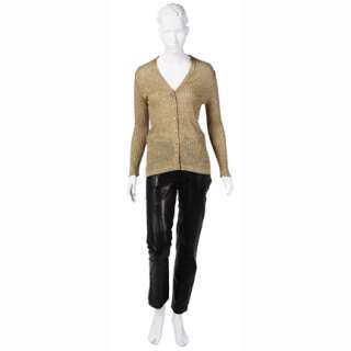 CASINO - Ginger McKenna (Sharon Stone) Gold Oscar de la Renta Cardigan and leather pants