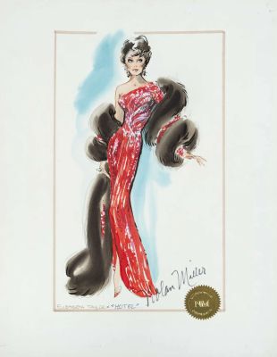 Elizabeth Taylor | 1984 “Hotel” Nolan Miller Signed Costume Illustration | Julien’s