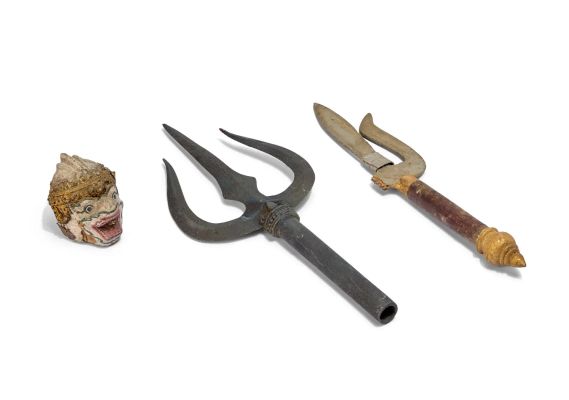 Hanuman | Production Miniatures - Head/Mask and Two Trishulas | Julien’s