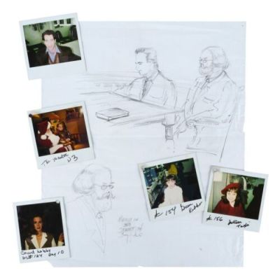 MIRACLE ON 34TH STREET (1994) - Lot #327 : Hand-Drawn Courtroom Sketch with Five Hand-Marked Continuity Polaroids