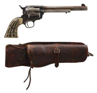 Lot 247 - Gunsmoke | "Marshal Matt Dillon" Hero Colt .45 and Holster with DVD and Photo