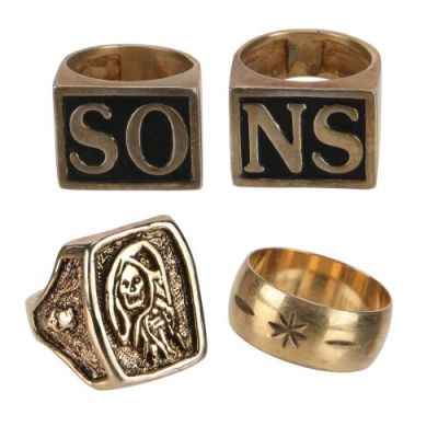 SONS OF ANARCHY (T.V. SERIES, 2008-2014) - Lot #339 : Jackson "Jax" Teller‘s (Charlie Hunnam) Set of Four Rings