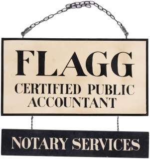 SALEM’S LOT (2024): "FLAGG CERTIFIED PUBLIC ACCOUNTANT/NOTARY SERVICES" STOREFRONT SIGN - SCREEN-USED PROP. | Hake’s