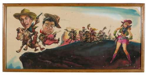 An Abbott and Costello-themed painting possibly from "Ride ’Em Cowboy" | Bonhams