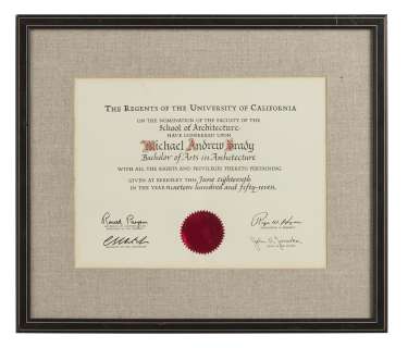 The Brady Bunch - Mike Brady (Robert Reed) Framed Architecture Degree Signed by Florence Henderson