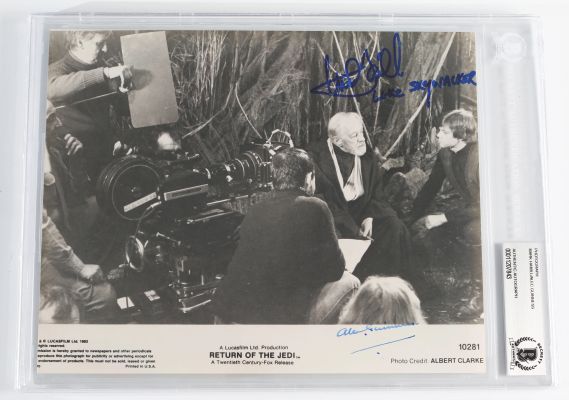 Alec Guinness as Force Ghost Obi-Wan Kenobi & Mark Hamill as Luke Skywalker in Star Wars: Return of the Jedi (Beckett Slabbed) Signed 8x10 Lobby Card - Incredibly Rare | SWAU