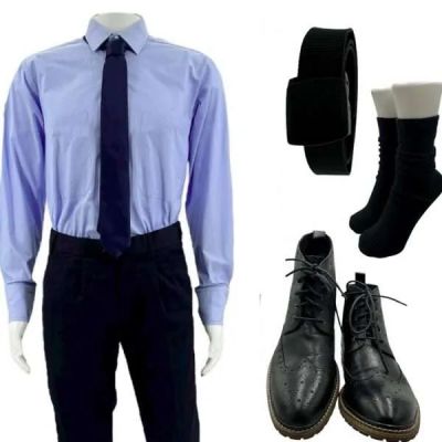 Lot #185: Play Dirty Ed Screen Worn Safety Vest, Button-Up Shirt, Trousers, Belt, Tie, Socks & Footwear Ch 2 Sc Multiple