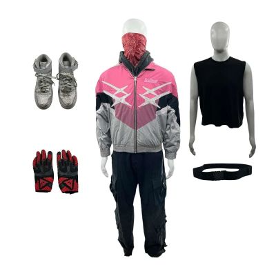 Lot 63: Crime 101 Ormon Screen Worn Stunt Double Hoodie, Sleeveless Shirt, Pants, Sneakers, Belt, Bandana, Pair Of Gloves & Jacket Ch 1 | VIP Fan Auctions